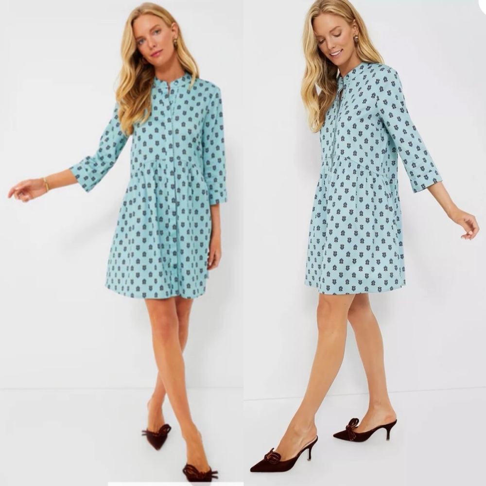 Tuckernuck Slate Blue Half Drop Royal Button-Up Shirt Dress